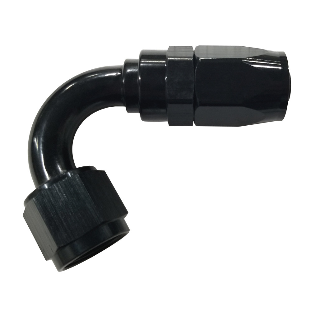 -8 AN 120 Degree Hose End, Aluminum, Black