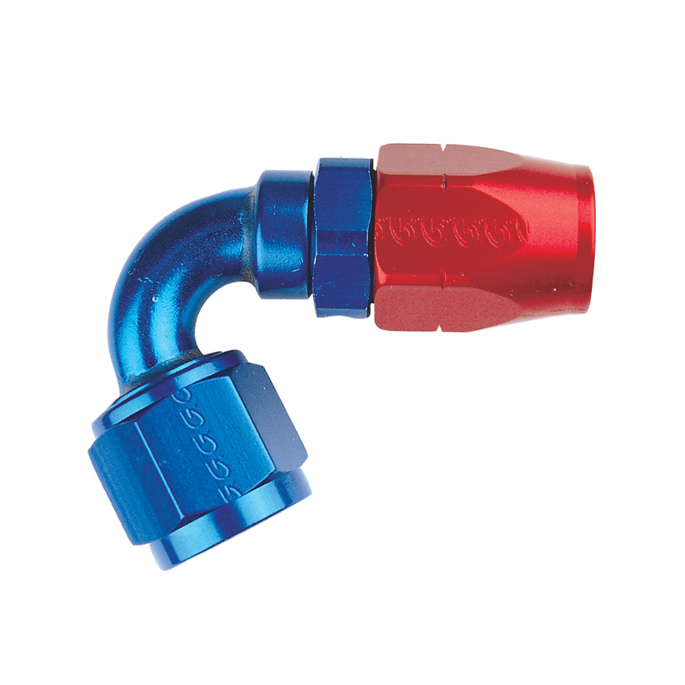 -16 AN 120 Degree Hose End, Aluminum, Blue & Red