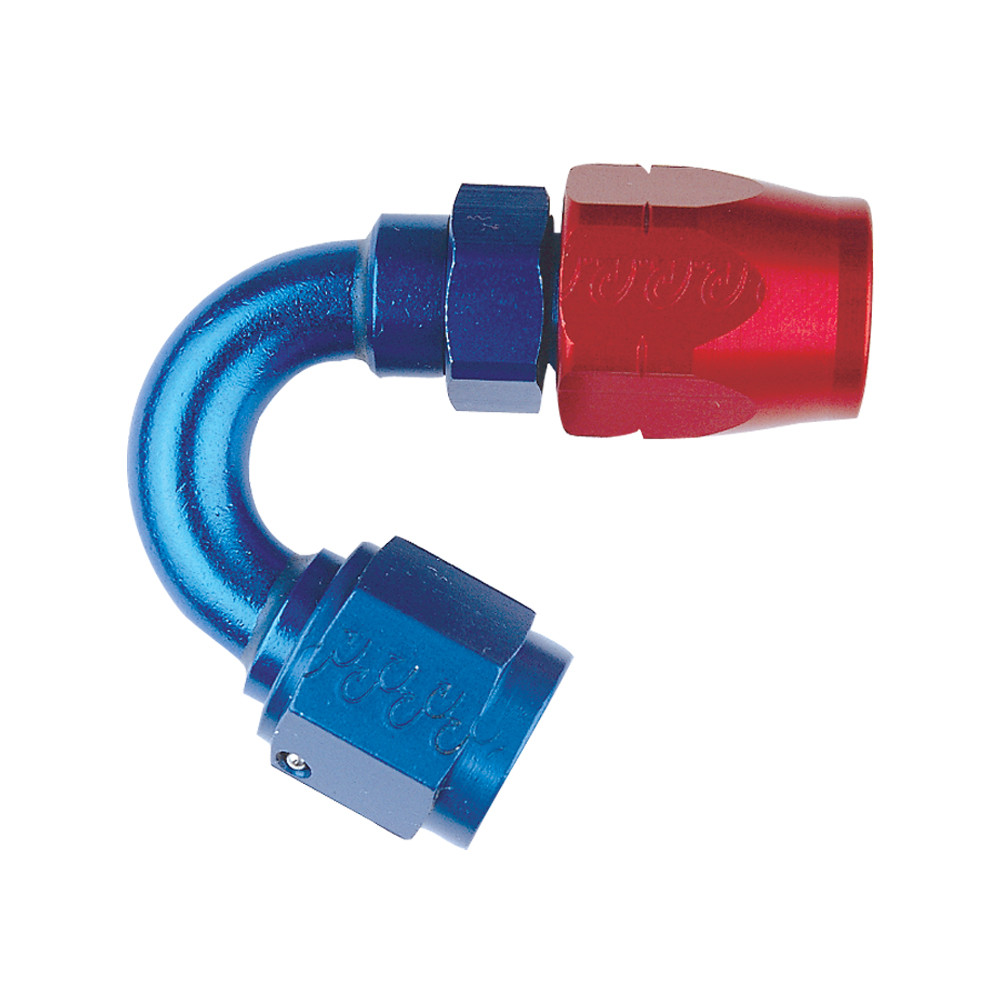 -16 AN 150 Degree Hose End, Aluminum, Blue & Red