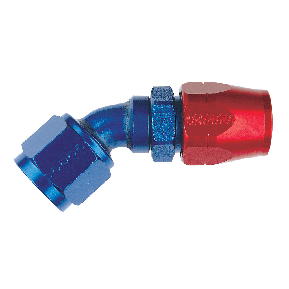 -8 AN 45 Degree Hose End, Aluminum, Blue & Red