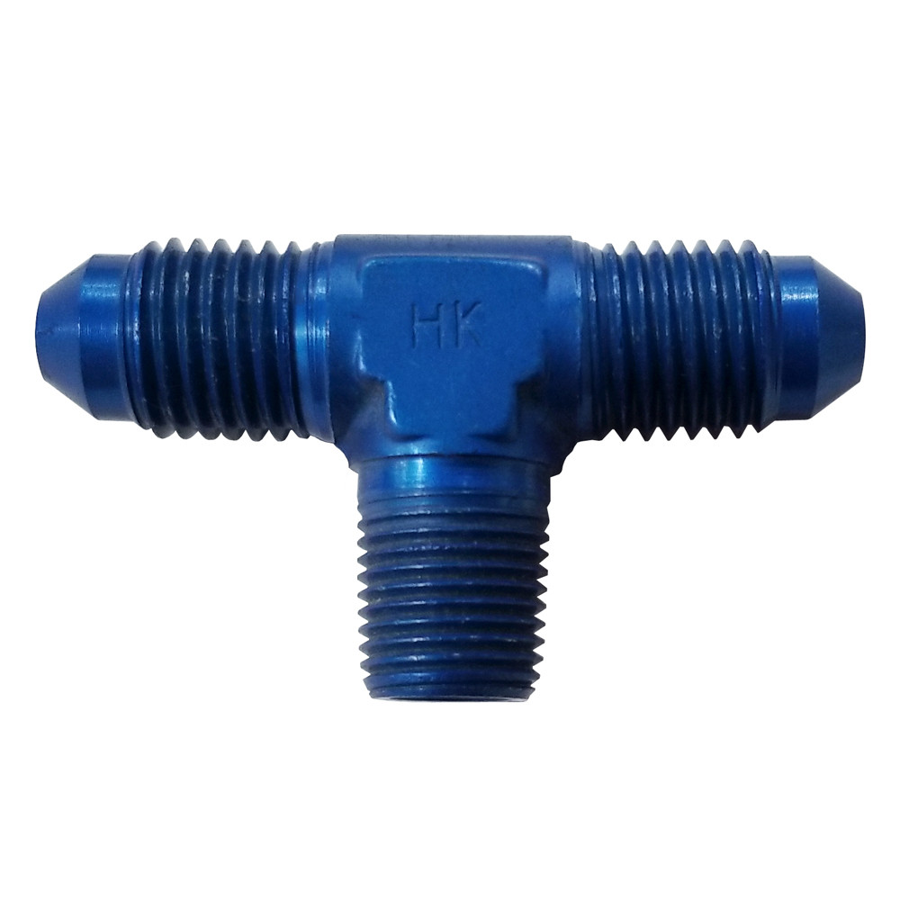 -4 AN to 1/8 NPT on Leg Male Tee Fitting, Aluminum, Blue