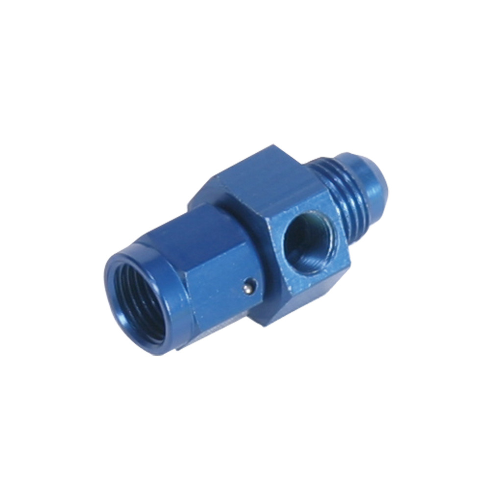 -8 AN Male to 3/8 NPT Male with 1/8 NPT Female Fuel Fitting, Blue