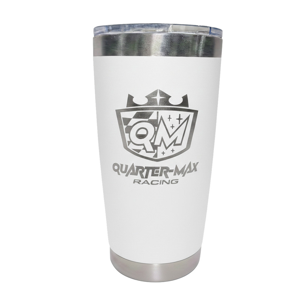 QM 20 oz Travel Tumbler, Quarter-Max Racing logo, White (QM-670023-2)