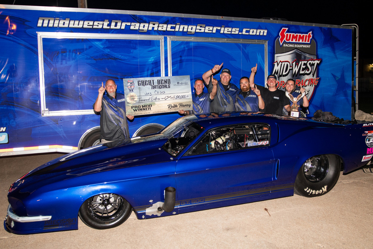 Joey Oksas claims a Pro Mod Win during the Mid-West Drag Racing Series at SRCA Dragstrip in a RJ built Mustang!  