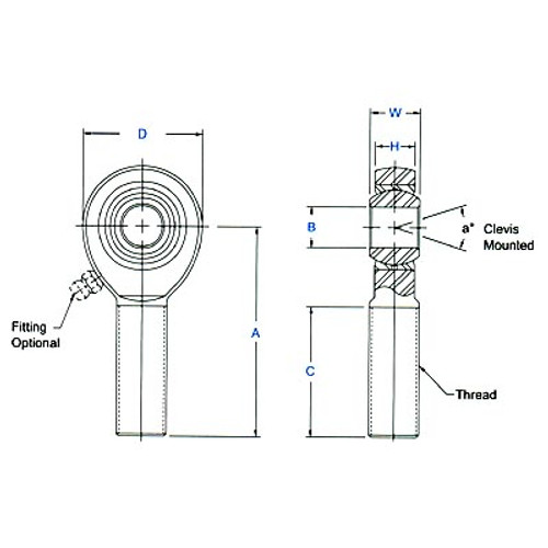 Aurora Bearing 1/2 in. x 3/4-16 LH Male 4130 Rod End, PTFE Lined