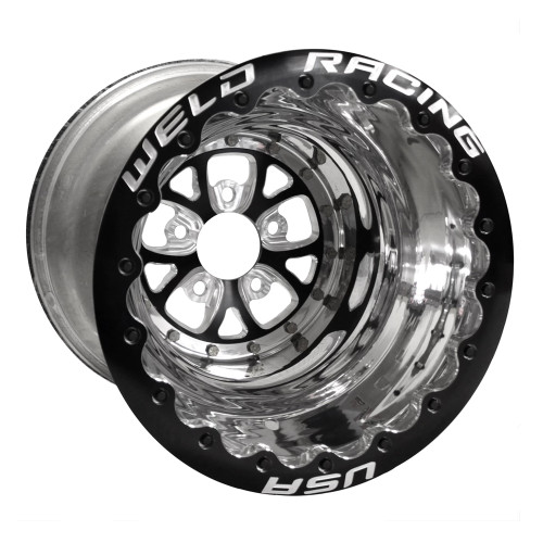 Weld Racing V-Series DBL, 15 in. x 12 in., 5 in. x 4.5 in., 4 in. BS, Polished Shell, Black Center/Ring