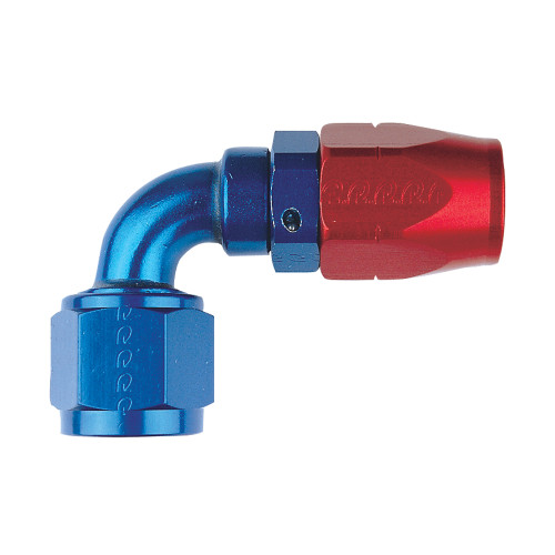 -6 AN 90 Degree Hose End, Aluminum, Blue & Red