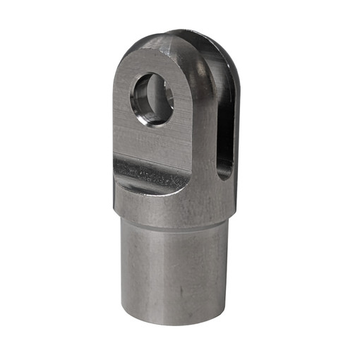 Clevis, Fits 5/8 in. OD x .050 in. W Tube, .140 in. Slot, .250 in. Hole, Titanium (QM-218118) Clevis, Fits 5/8 in. OD x .050 in. W Tube, .140 in. Slot, .250 in. Hole, Titanium (QM-218118)