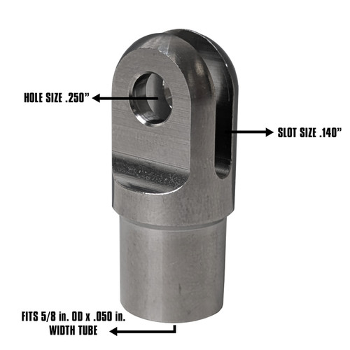 Clevis, Fits 5/8 in. OD x .050 in. W Tube, .140 in. Slot, .250 in. Hole, Titanium (QM-218118)