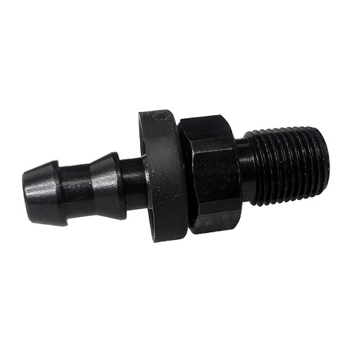 1/4" Hose Barb to 1/8" NPT MPT Male Straight Adapter Fitting, Aluminum, Black