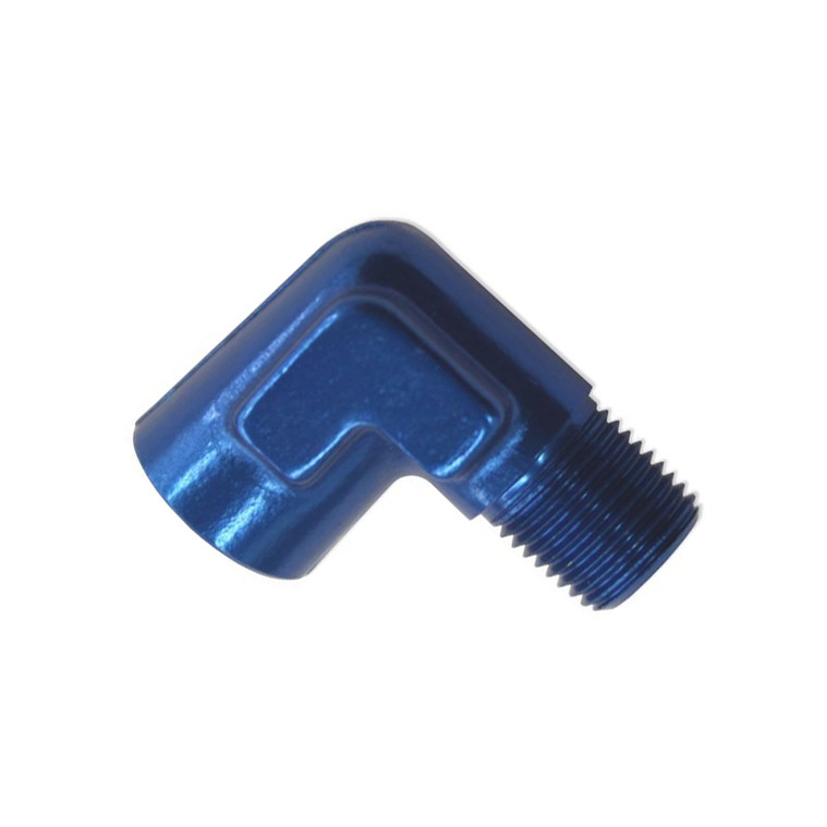 1/8 NPT Female to Male 90 Degree Fitting, Aluminum, Blue