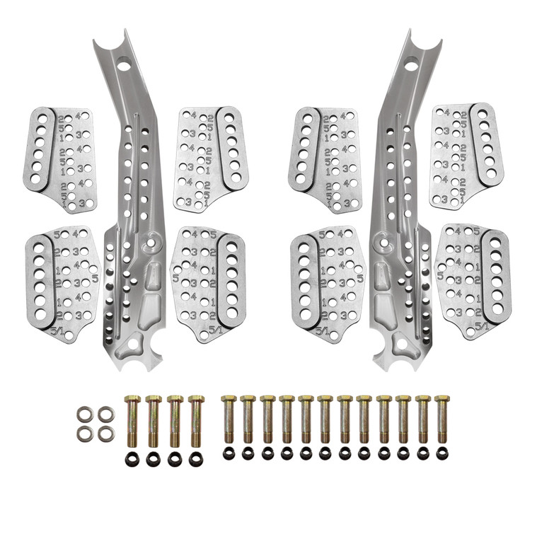 Quarter-Max Extreme Adjustable Billet 4-Link Chassis Brackets - Laid Back Top Notch Chassis Bracket with Standard Bolt-On Plates