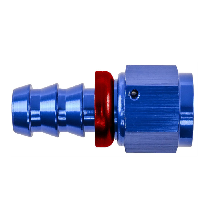 -12 AN Straight Push Fit Hose End, Aluminum, Blue & Red