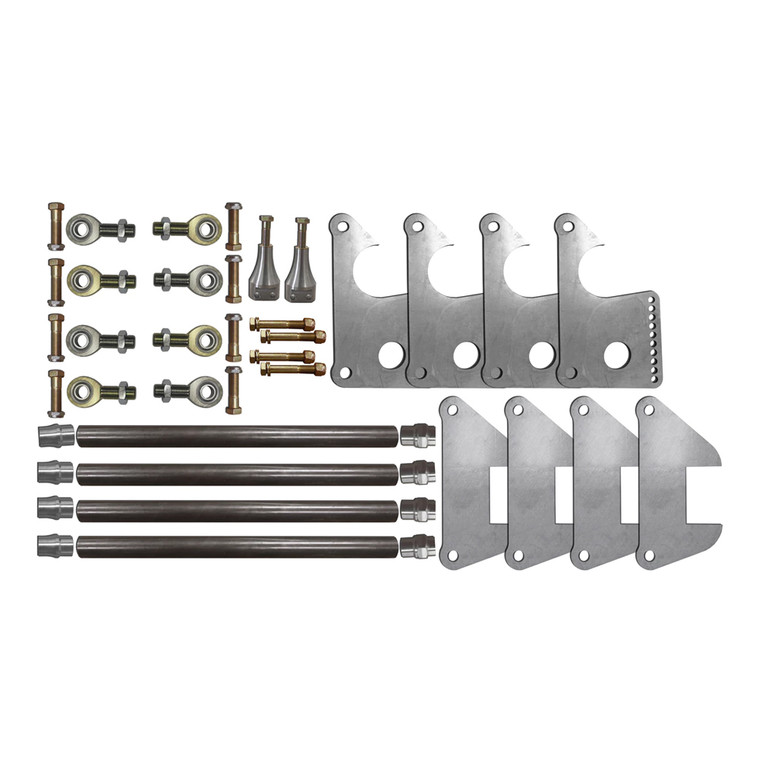 Street 4-Bar Kit with Billet Adjustable Shock Mounts -Mild Steel Rod Ends