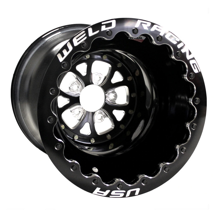 Weld Racing V-Series DBL, 16 in. x 16 in., 5 in. x 4.75 in., 4 in. BS, Black Shell/Center/Ring