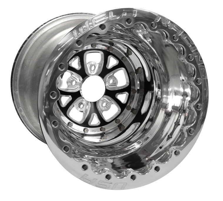Weld Racing V-Series DBL, 16 in. x 16 in., 5 in. x 4.75 in., 4 in. BS, Polished Shell/Ring, Black Center