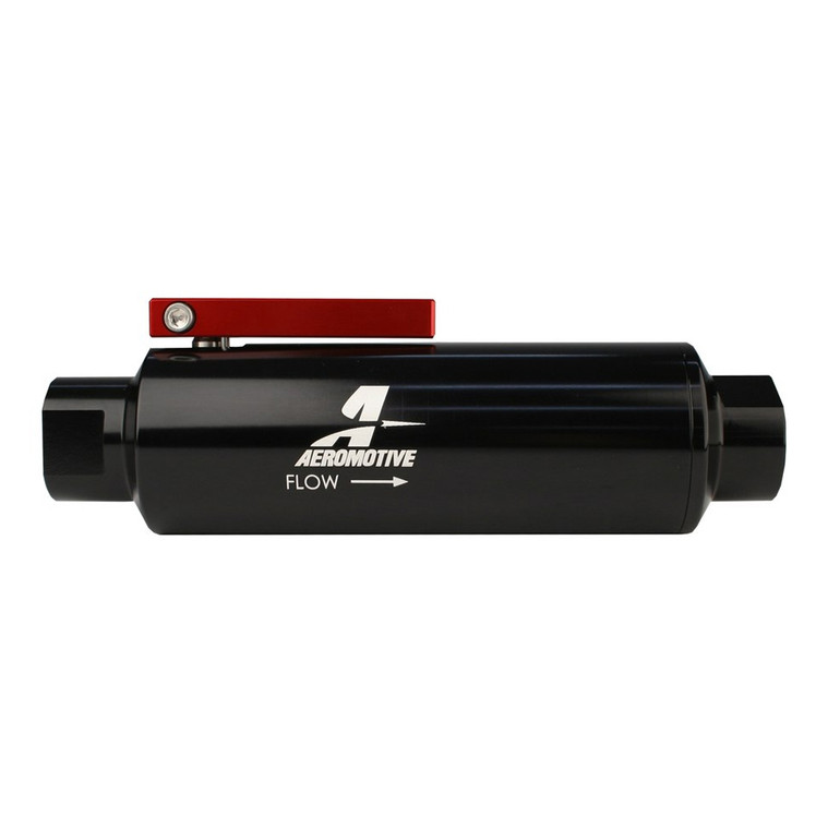 Aeromotive 12331 Filter with Shutoff Valve, In-Line, 100-m Stainless Mesh element, ORB-10, Black
