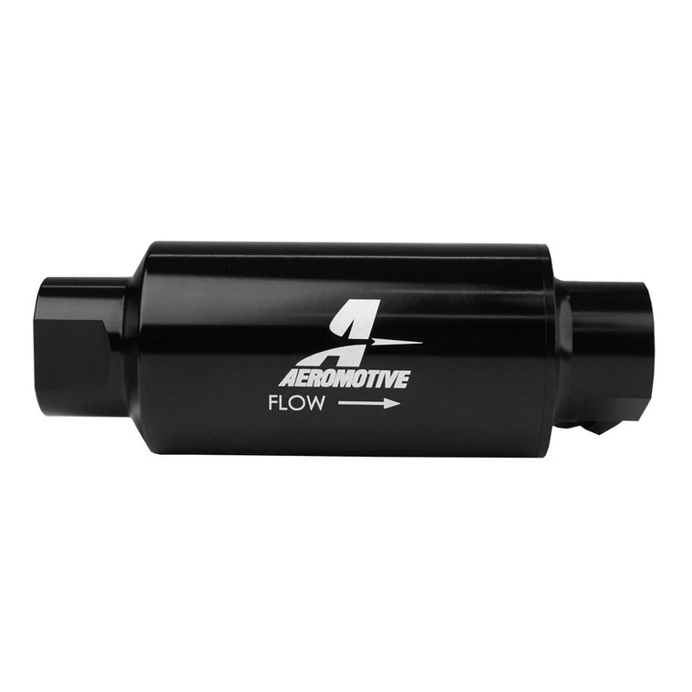Aeromotive 12333 Filter with Dual Outlet, In-Line, 10-m Fabric Element, ORB-10 Inlet/Outlet, ORB-06 Outlet, Black