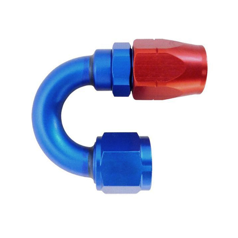 -16 AN 180 Degree Hose End, Aluminum, Blue & Red