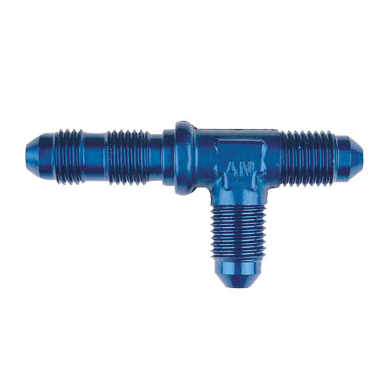 -4 AN Bulkhead on Run Fitting, Aluminum, Blue