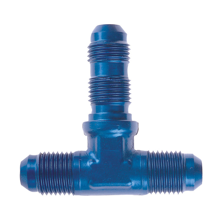 -3 AN Bulkhead Tee Fitting, Aluminum, Blue