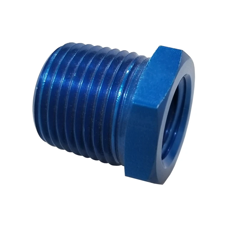 - 3/8 NPT Male to 1/4 NPT Female Fitting, Aluminum, Blue
