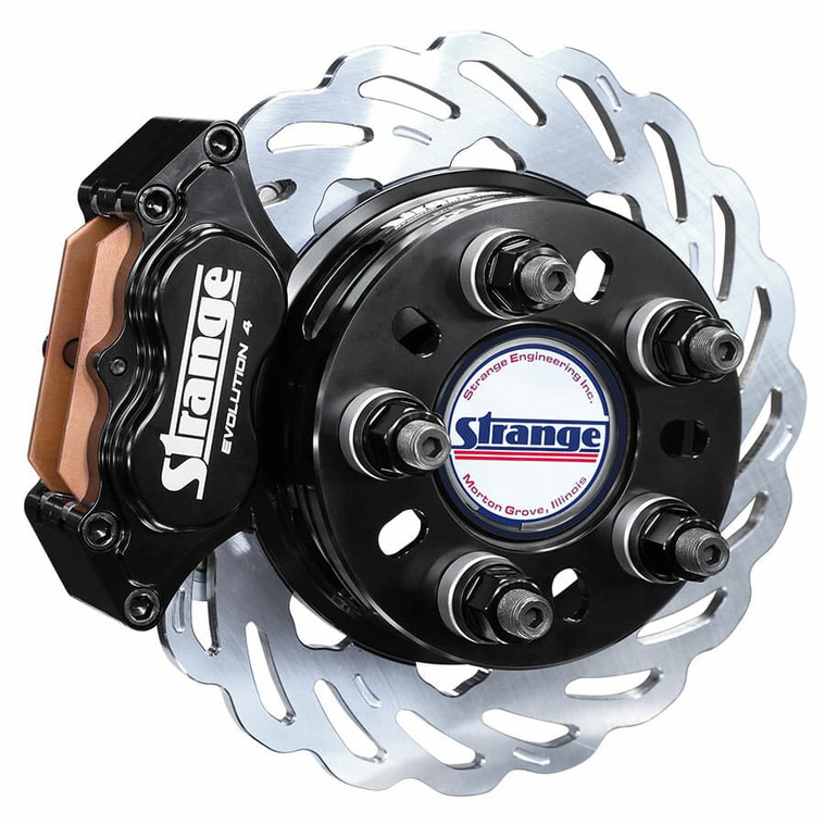 Strange Evolution Dynamic Drive Mount Rear Brake Kit, 1986-1993 Mustang 8.8 OEM Ends & Strange Parts, Evolution S Rotors, 4 Piston Billet Evolution 4 Calipers with DRM-35 Metallic Pads B1714WCEM