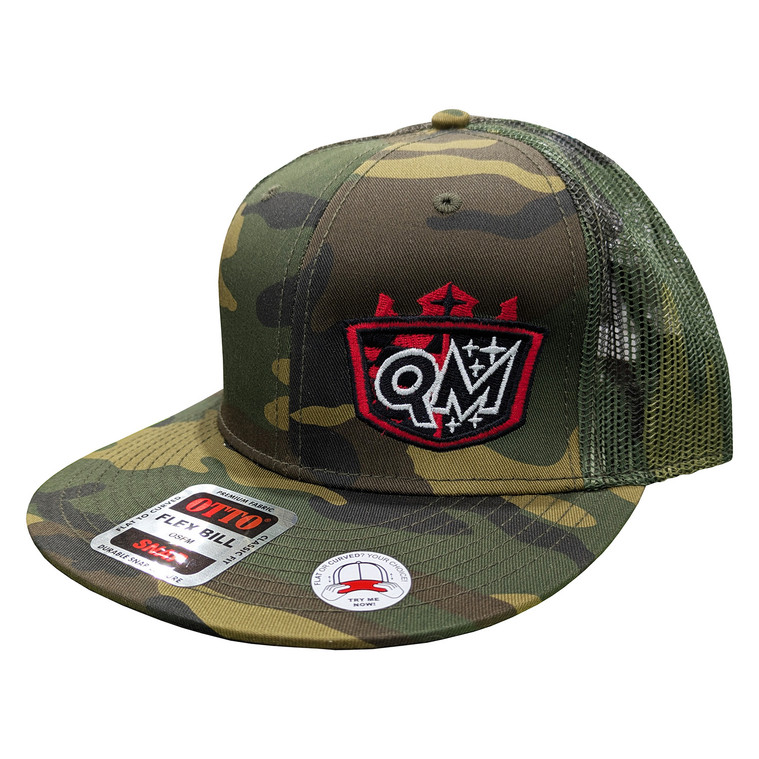 Quarter-Max Flat Bill Snapback Hat, Camo with Red Logo
