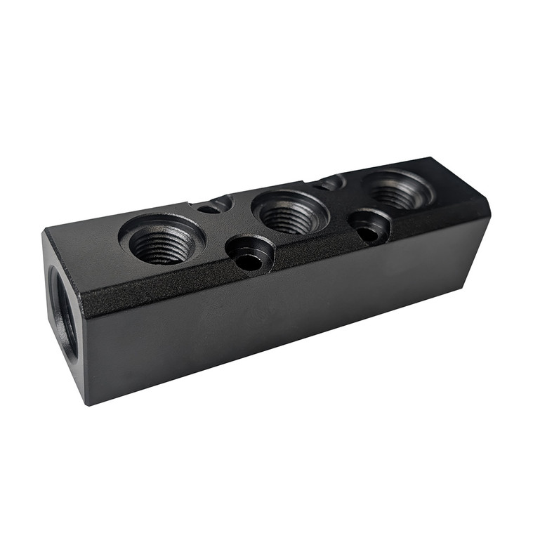QM Pneumatic 3-Way, 5 Port Air Compressor Manifold Block, NPT 1/2 In. Supply Port, NPT 1/4 In. Output Port (QM-209126)