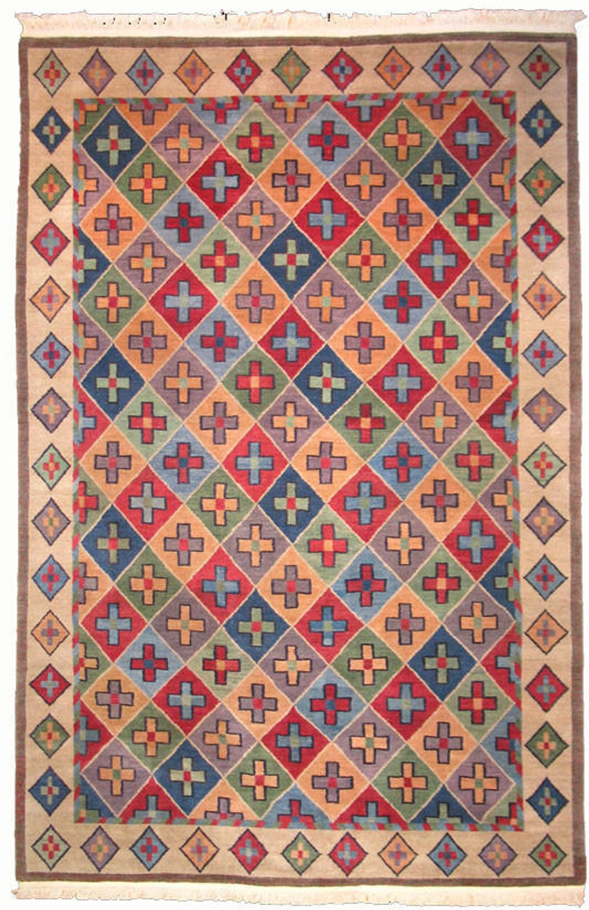 Colorful Traditional Tibetan design rug 6' x 9'