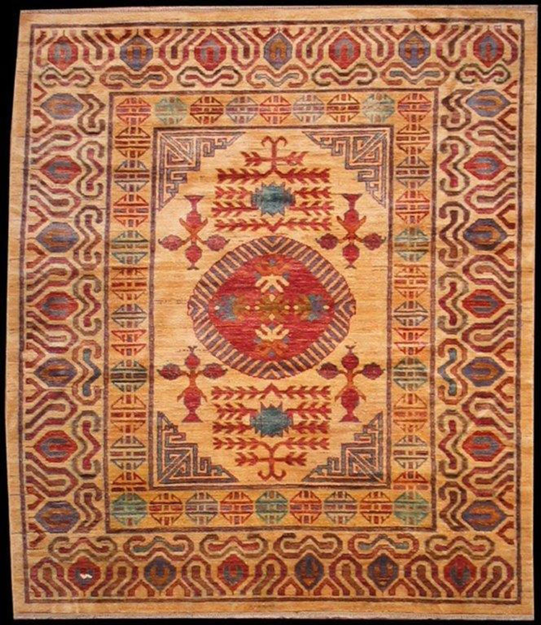 Traditional Tibetan design hand woven rug 5'3