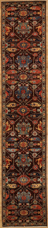 Traditional Dark brown background long runner 2'9 X 13'10 