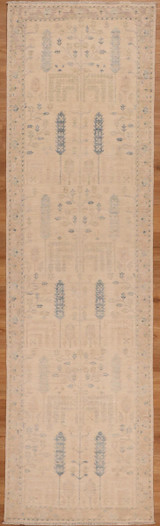 Transitional light color beige background Tree design decorative runner 2'8X9'5 