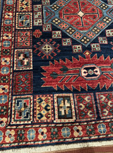 Repeated medallions blue background handmade Afghan runner 2'9x11'