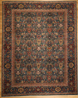 Transitional flora design aqua carpet 9'x11'7
