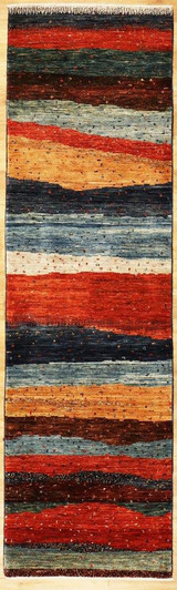 Contemporary Rugs Abstract design and colorful Hand-Knotted Runner 2'10” x 9’6” 