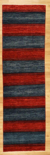 Contemporary Rugs Strip design and colorful Hand-Knotted Afghani Runner 2'9” x 9’7” 