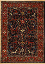 Beautiful new red border and navy-blue field with a vintage design 4â€™2â€x5â€™11â€