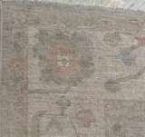 Room-sized hand-knotted rug from Pakistan with a light blue background and cream field 8'"x9'9"
