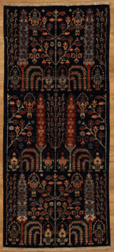Short Hand Knotted Navy blue Tree design runner 2'1 x 4'6