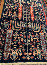 Short Hand Knotted Navy blue Tree design runner 2'1 x 4'6