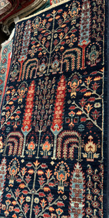 Short Hand Knotted Navy blue Tree design runner 2'1 x 4'6