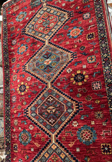Hand Knotted red background Tribal design runner 2'10x7'9