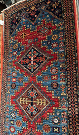 Medium blue background Tribal design runner -Handwoven (2’7 x 7’11)