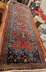 Medium blue background Tribal design runner -Handwoven (2’7 x 7’11)