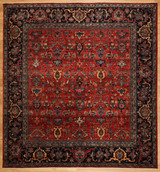 Red hand knotted traditional design rug 8' x 8'8