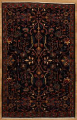 Hand-knotted navy blue background traditional design carpet 3'2x4'11