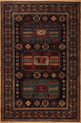 Dark Navy Blue background Tribal design carpet 6'2x9'3