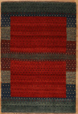 Red brown blue and olive green Modern style carpet 4'2x6'