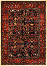 Navy Blue Background and Red border Traditional design carpet 4'2x5'10